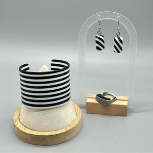 Vintage Striped Mod Jewelry Set of Bracelet, Earrings and Ring Retro Whimsy